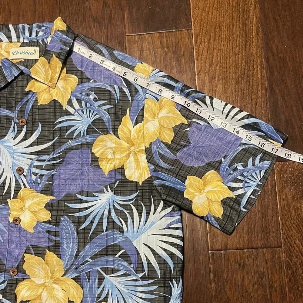 Caribbean Floral Hawaiian Short Sleeve Button Down Shirt - Picture 7 of 9